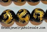 CAG3383 15.5 inches 16mm carved round black agate beads wholesale