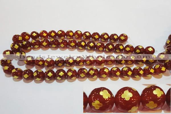 CAG3395 15.5 inches 10mm carved round red agate beads wholesale