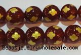 CAG3396 15.5 inches 12mm carved round red agate beads wholesale