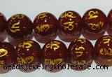 CAG3403 15.5 inches 12mm carved round red agate beads wholesale