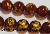 CAG3416 15.5 inches 14mm carved round red agate beads wholesale