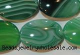 CAG3465 15.5 inches 22*30mm oval green line agate beads