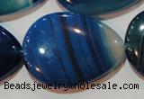 CAG3475 15.5 inches 30*40mm flat teardrop blue line agate beads