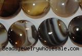 CAG3505 15.5 inches 20mm flat round brown line agate beads