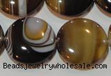 CAG3506 15.5 inches 25mm flat round brown line agate beads