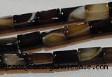 CAG3509 15.5 inches 7*12mm faceted column brown line agate beads