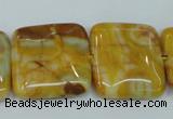 CAG3616 15.5 inches 25*25mm square yellow crazy lace agate beads