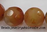 CAG3668 15.5 inches 22mm carved round matte red agate beads