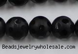 CAG3675 15.5 inches 16mm carved round matte black agate beads