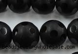 CAG3677 15.5 inches 20mm carved round matte black agate beads