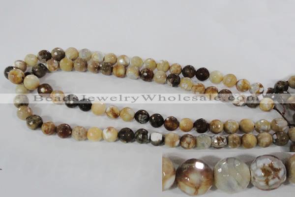 CAG3863 15.5 inches 10mm faceted round fire crackle agate beads