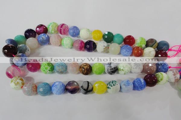 CAG3880 15.5 inches 14mm faceted round fire crackle agate beads