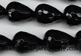 CAG4002 15.5 inches 15*20mm faceted teardrop black agate beads