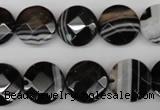 CAG4020 15.5 inches 14mm faceted coin black agate beads