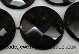 CAG4025 15.5 inches 30mm faceted coin black agate beads