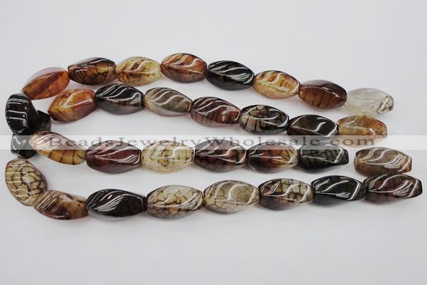 CAG4155 15.5 inches 13*25mm twisted rice dragon veins agate beads