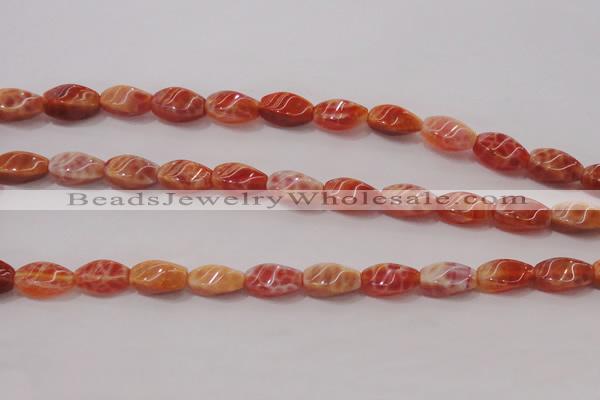 CAG4185 15.5 inches 6*12mm twisted rice natural fire agate beads