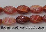 CAG4186 15.5 inches 8*16mm twisted rice natural fire agate beads