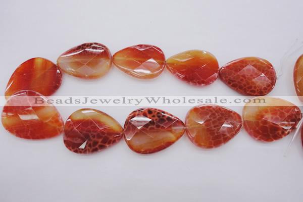 CAG4277 15.5 inches 30*40mm faceted flat teardrop natural fire agate beads