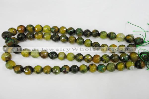 CAG4542 15.5 inches 12mm faceted round fire crackle agate beads