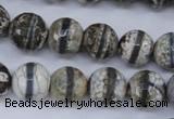 CAG4725 15 inches 12mm faceted round tibetan agate beads wholesale