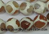 CAG4819 15 inches 14mm faceted round tibetan agate beads wholesale