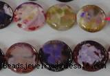 CAG4893 15 inches 15mm faceted coin fire crackle agate beads