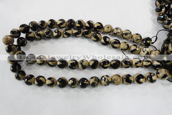 CAG5164 15 inches 12mm faceted round tibetan agate beads wholesale