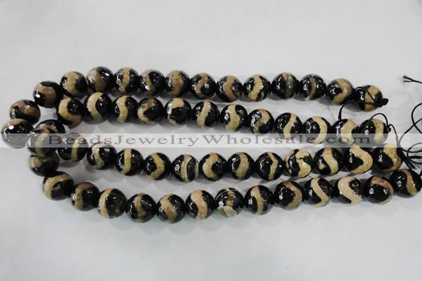 CAG5168 15 inches 14mm faceted round tibetan agate beads wholesale