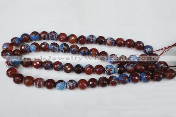 CAG5218 15 inches 12mm faceted round fire crackle agate beads