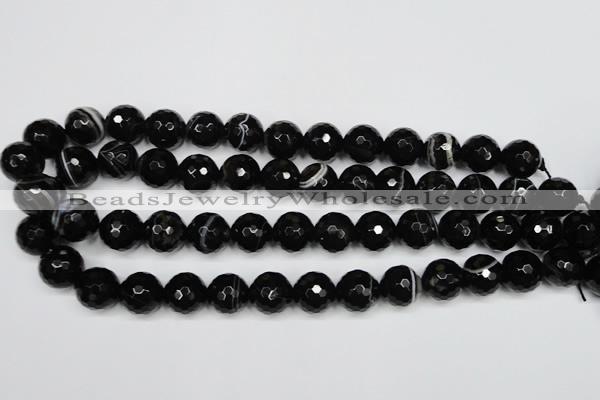 CAG5276 15.5 inches 14mm faceted round black line agate beads