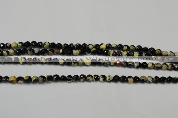 CAG5656 15 inches 4mm faceted round fire crackle agate beads