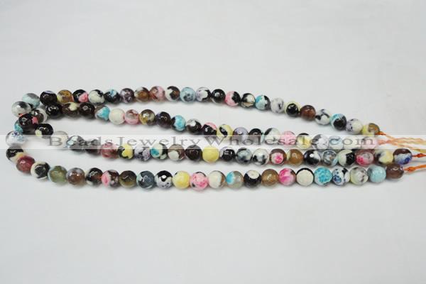 CAG5690 15 inches 8mm faceted round fire crackle agate beads