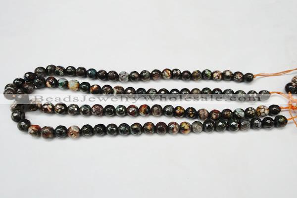 CAG5692 15 inches 8mm faceted round fire crackle agate beads