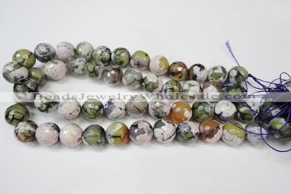 CAG5856 15 inches 16mm faceted round fire crackle agate beads