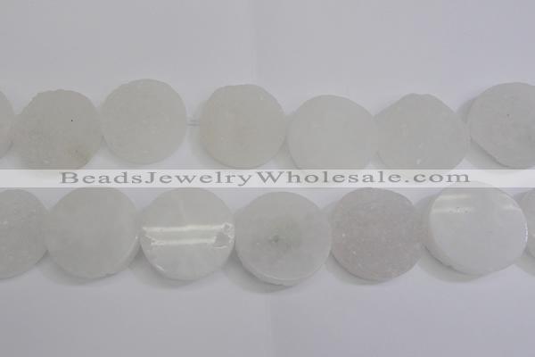 CAG5984 15.5 inches 35mm coin white agate gemstone beads