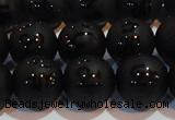 CAG6004 15.5 inches 12mm carved round matte black agate beads