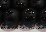 CAG6006 15.5 inches 16mm carved round matte black agate beads