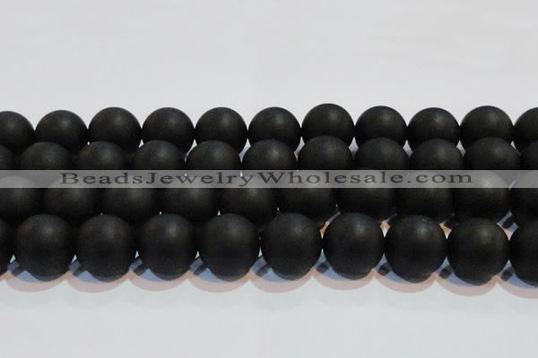 CAG6017 15.5 inches 18mm round matte black agate beads