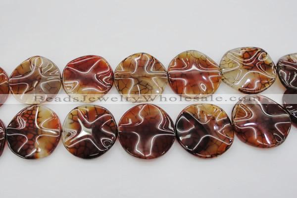 CAG6057 15.5 inches 40mm wavy coin dragon veins agate beads