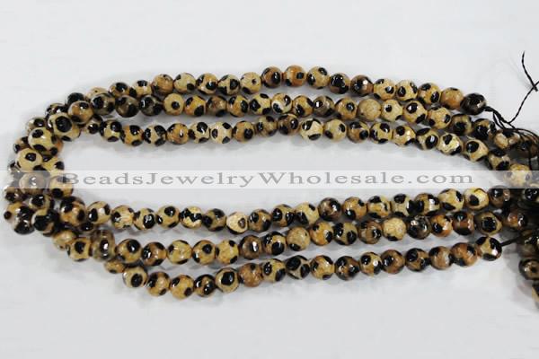 CAG6205 15 inches 8mm faceted round tibetan agate gemstone beads