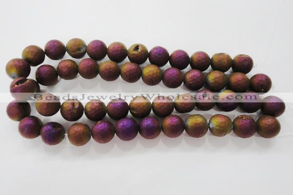 CAG6315 15 inches 14mm faceted round plated druzy agate beads