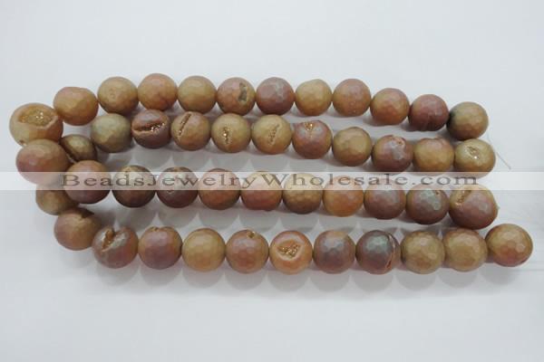 CAG6332 15 inches 8mm faceted round plated druzy agate beads