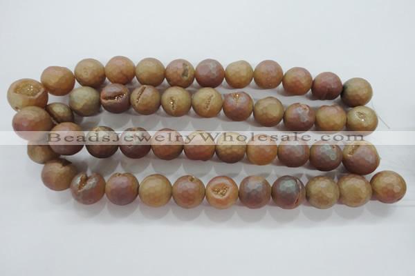 CAG6335 15 inches 14mm faceted round plated druzy agate beads