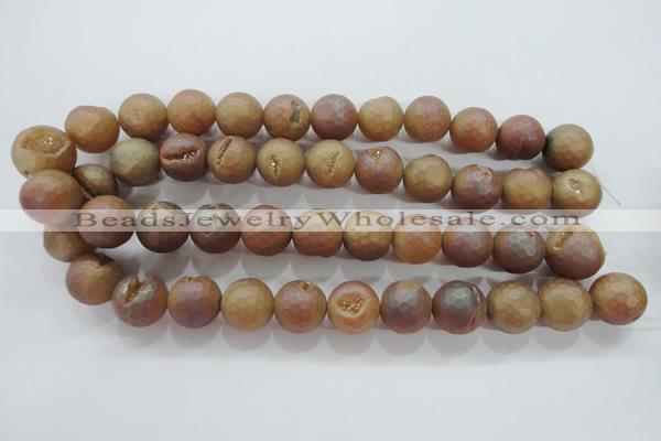 CAG6336 15 inches 16mm faceted round plated druzy agate beads