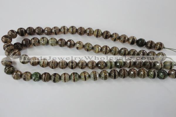 CAG6368 15 inches 12mm faceted round tibetan agate gemstone beads