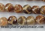 CAG6379 15 inches 10mm faceted round tibetan agate gemstone beads