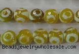 CAG6387 15 inches 8mm faceted round tibetan agate gemstone beads