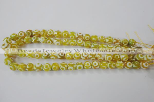 CAG6387 15 inches 8mm faceted round tibetan agate gemstone beads