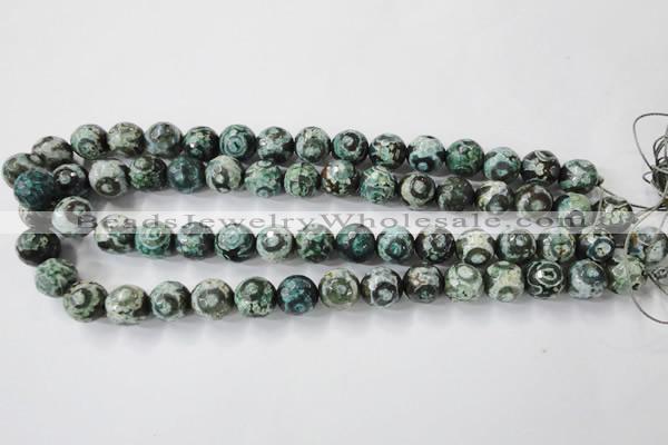 CAG6397 15 inches 12mm faceted round tibetan agate gemstone beads